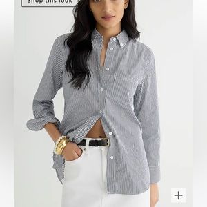 JCREW RELAXED-FIT CRISP COTTON POPLIN SHIRT IN NAVY STRIPE IN SIZE 10